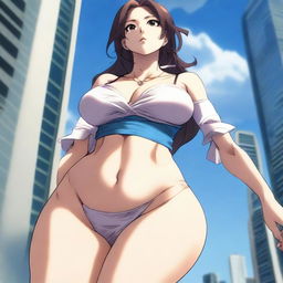 This is a high-resolution digital art image, depicting a giantess in an anime style