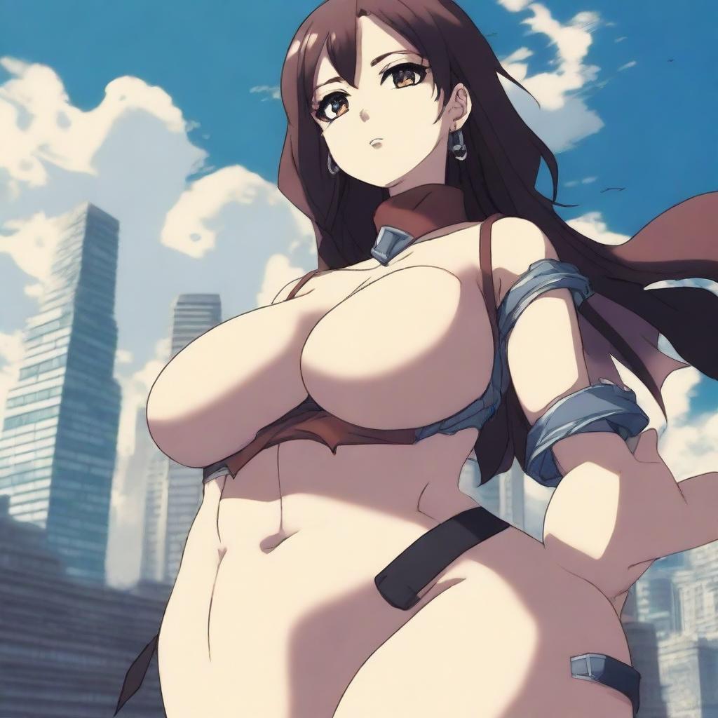 This is a high-resolution digital art image, depicting a giantess in an anime style