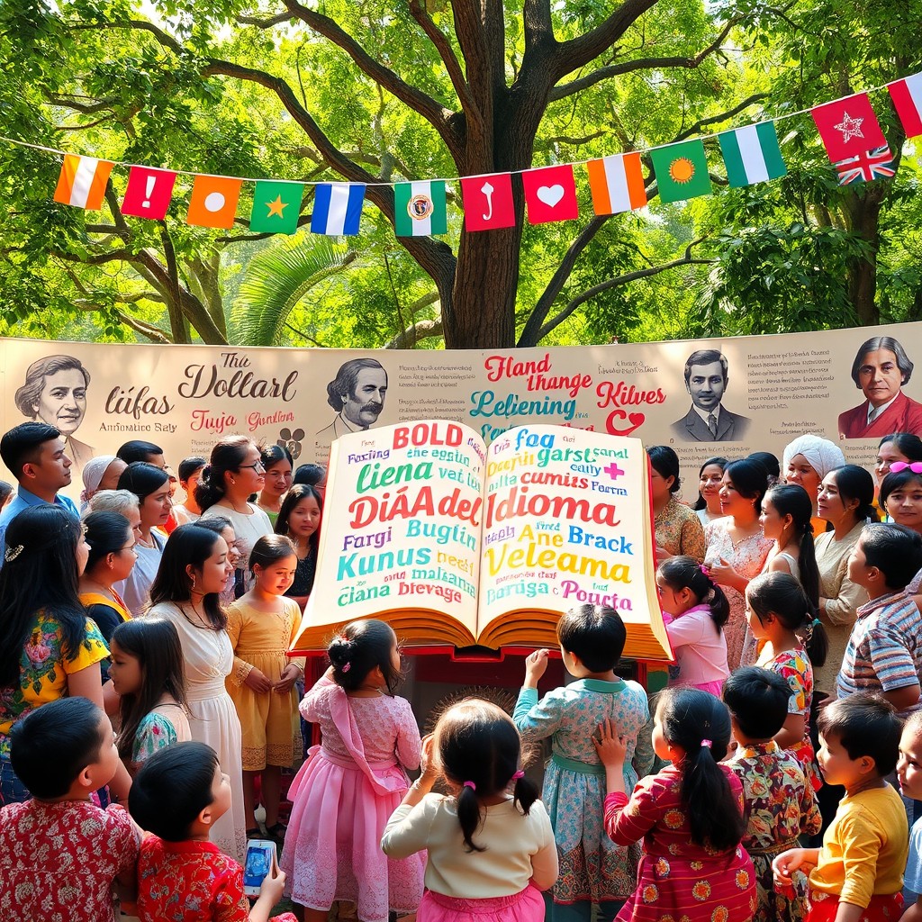 A vibrant celebration of the 'Día del Idioma' highlighting the richness and diversity of languages