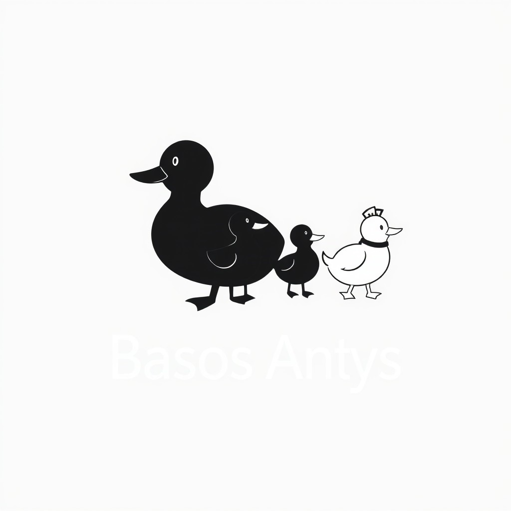 A minimalist black and white logo design featuring a clear silhouette of a duck