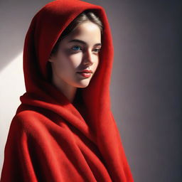 This high-quality digital art image portrays an attractive girl wrapped in a vibrant red towel