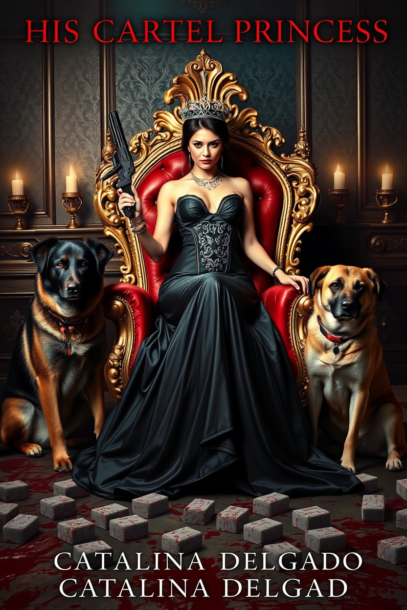 A captivating scene depicting a mafia royalty romance featuring a fierce princess on a luxurious throne