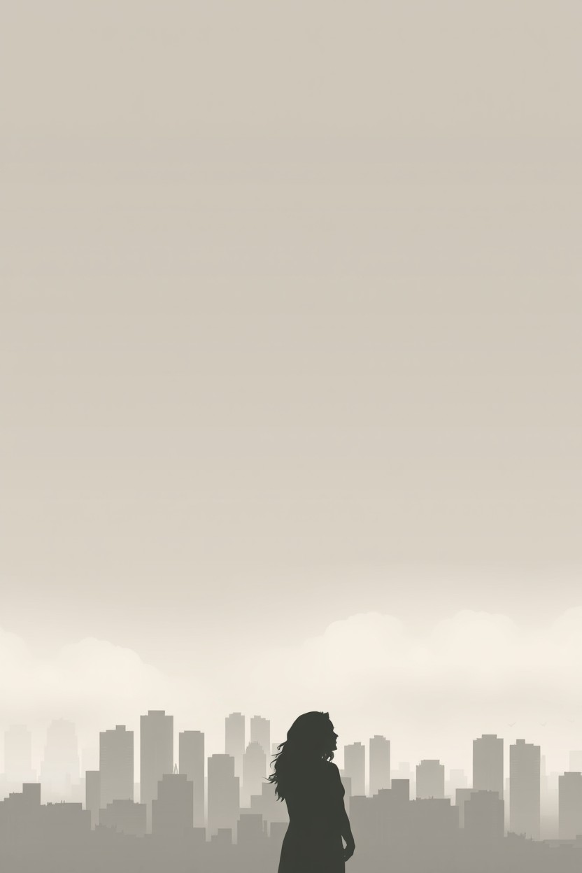A city outskirts background featuring a color palette that leans towards shades of gray and off-white