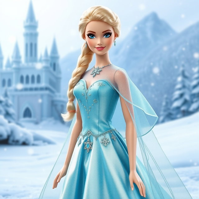 A magical portrayal of a Barbie inspired by the Frozen movie