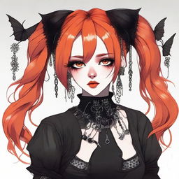 A high-quality digital art piece featuring a gothic-style girl with vibrant orange hair