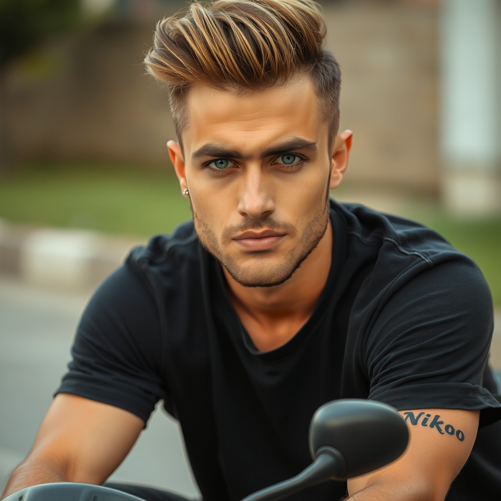 A 25-year-old young Iranian man with a rugged face and wheatish skin