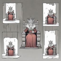 A 2D comic strip featuring an evil king sitting on his throne