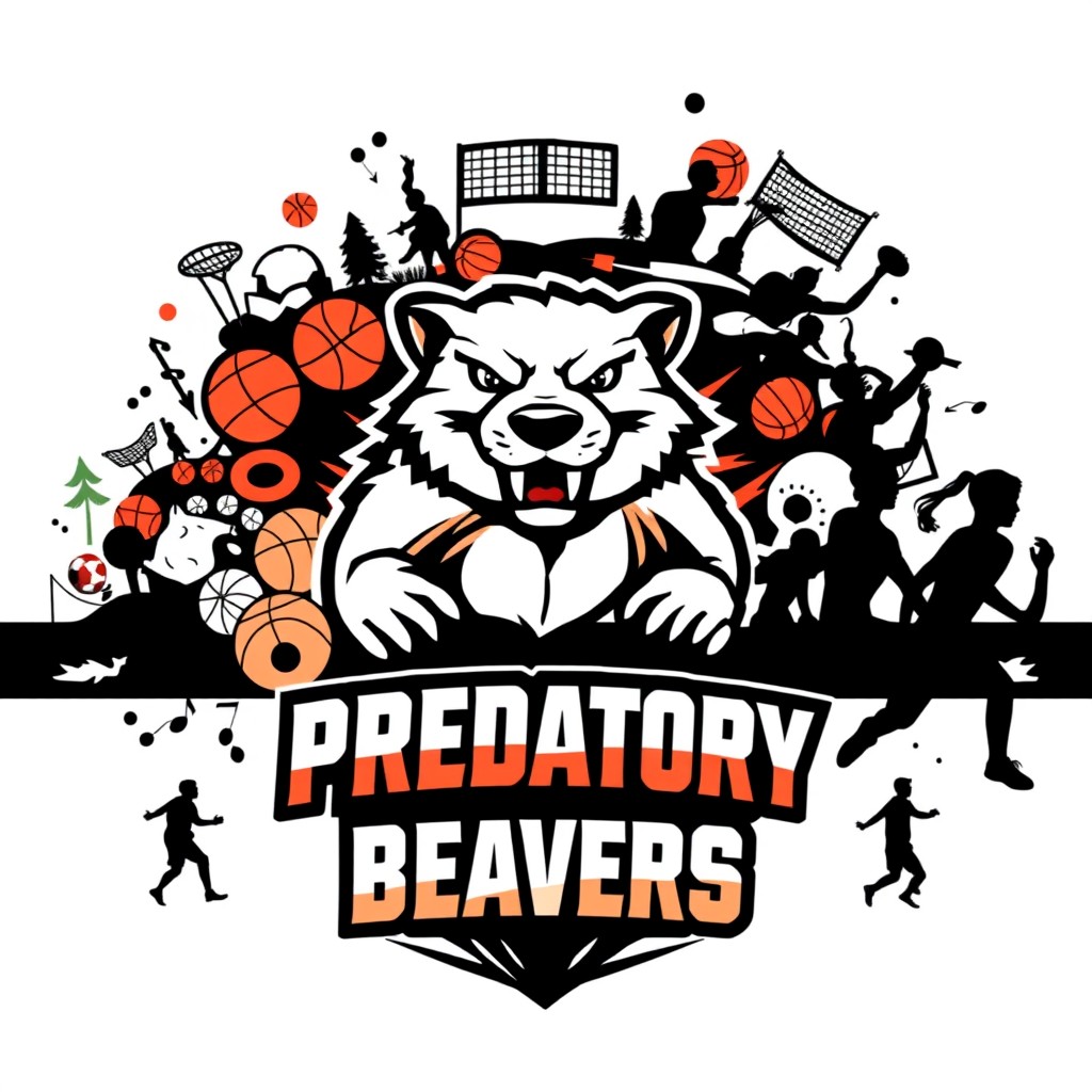 A custom white T-shirt design featuring the logo of the student sports club "Predatory Beavers" prominently displayed on the front