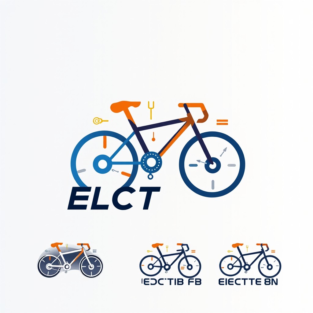 A visually striking and modern logo design for an electrical engineering company, featuring a stylized cycle integrated with various tools like a wrench, screwdriver, and circuit symbols