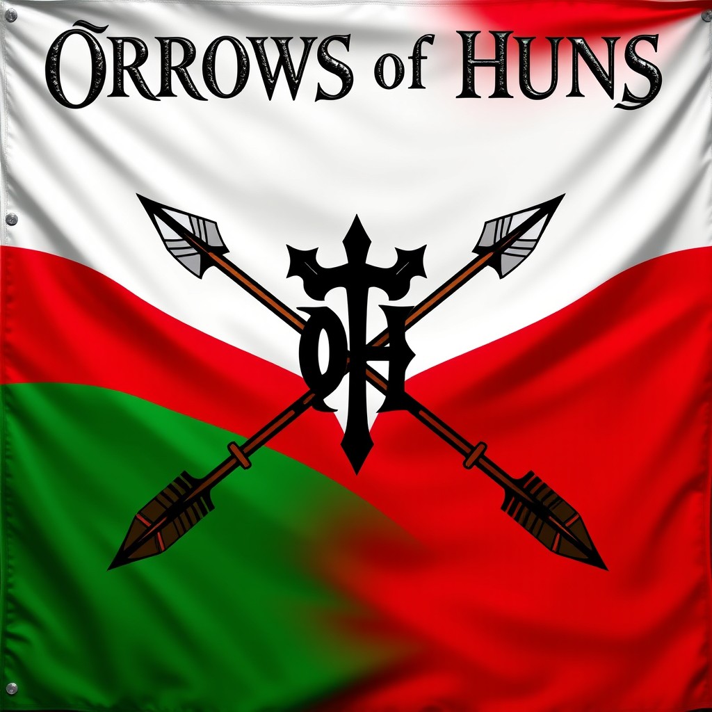 An epic fantasy war flag designed with bold, dramatic aesthetics