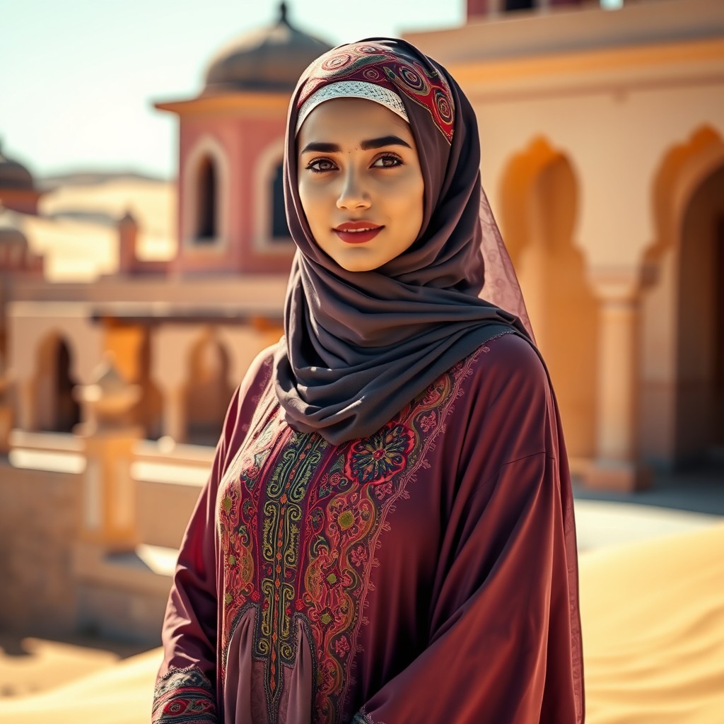 A beautiful young woman wearing traditional Qatari attire, showcasing the rich cultural heritage of Qatar