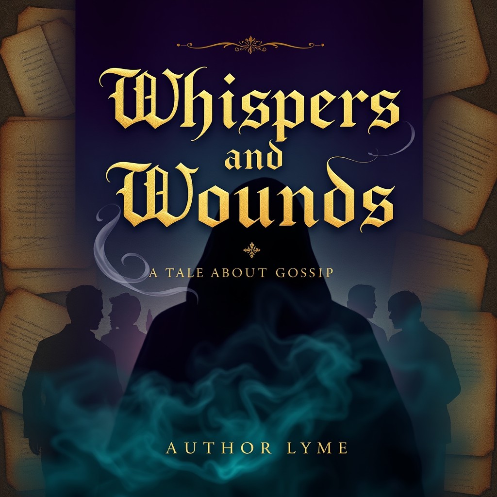 A captivating book cover design for 'Whispers and Wounds: A Tale about Gossip'
