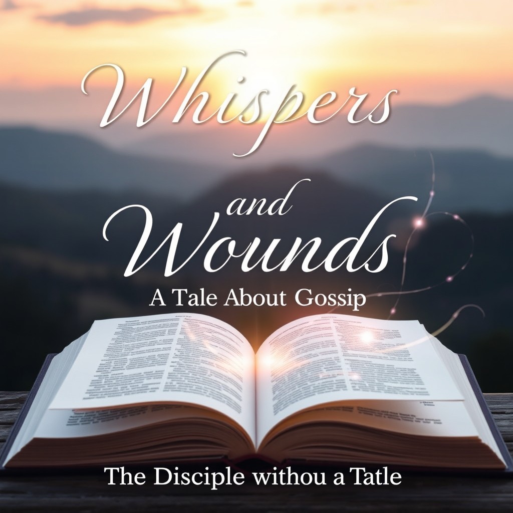 A captivating front cover design for a Christian book titled 'Whispers and Wounds: A Tale About Gossip'