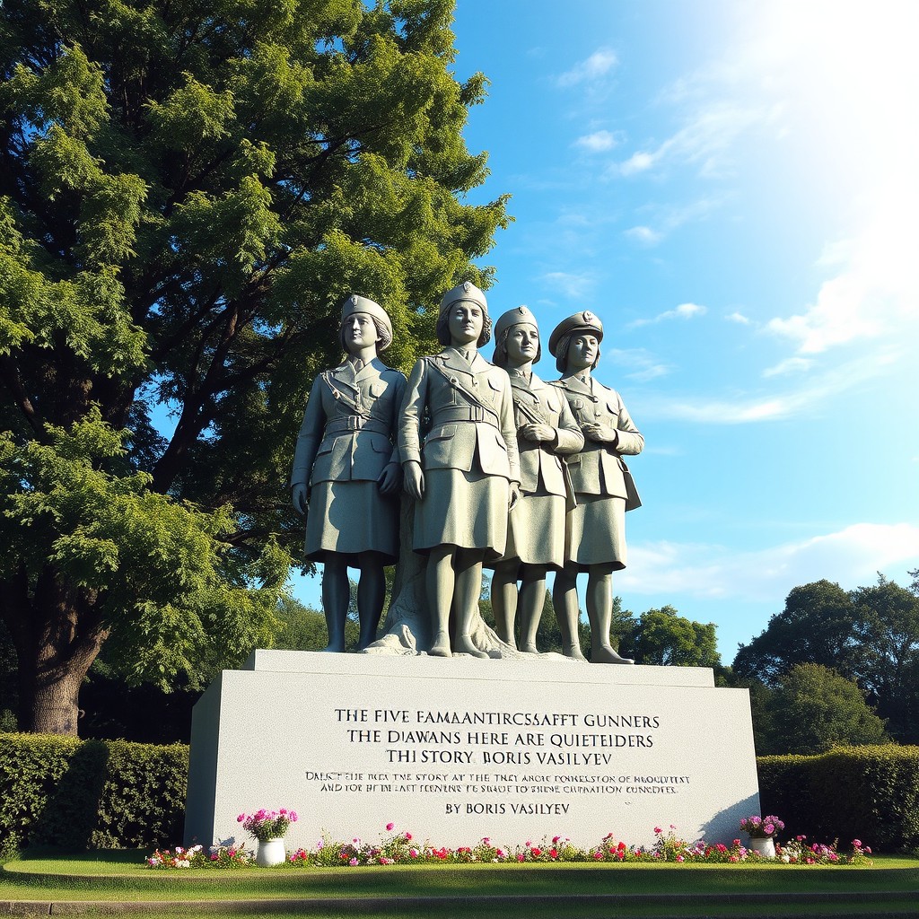 A beautiful and solemn monument dedicated to the five female anti-aircraft gunners from the story "The Dawns Here Are Quiet" by Boris Vasilyev