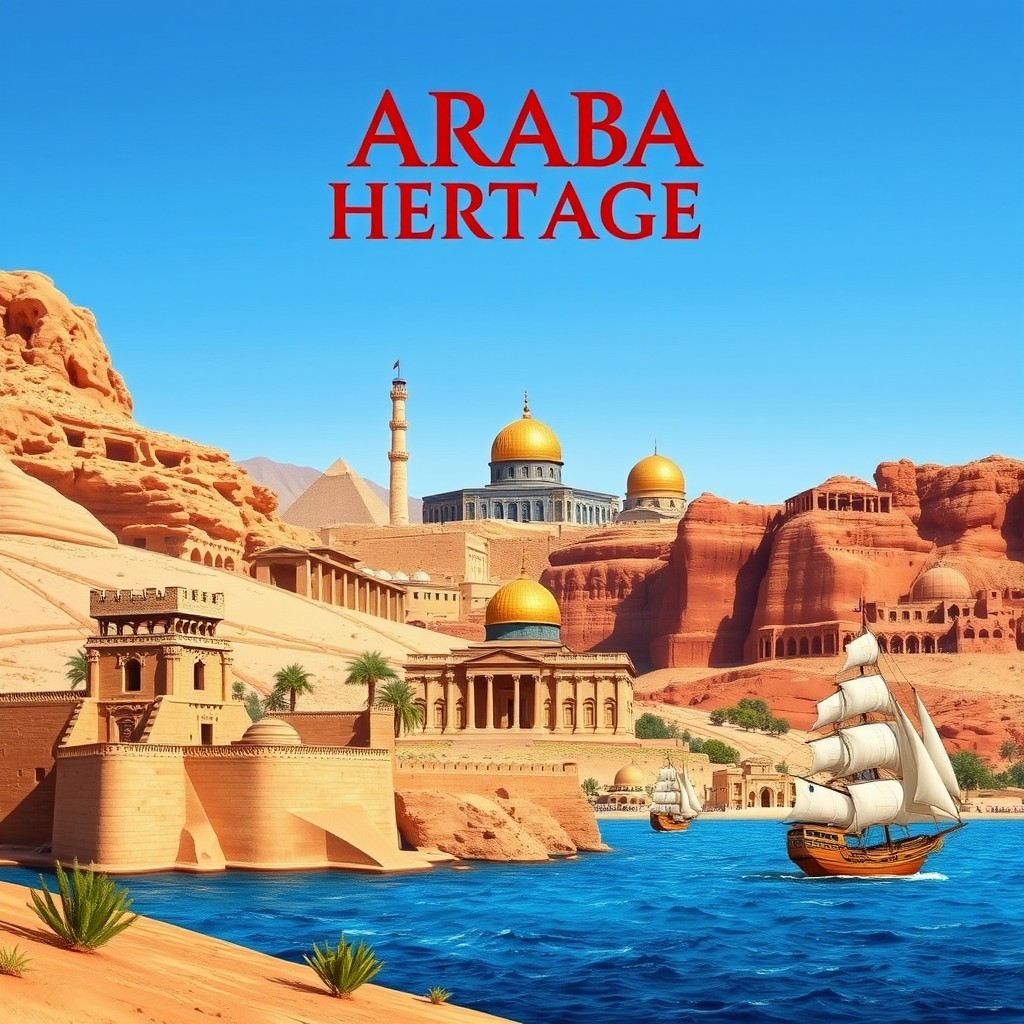 A stunning artistic representation of Arab heritage showcasing both land and sea elements
