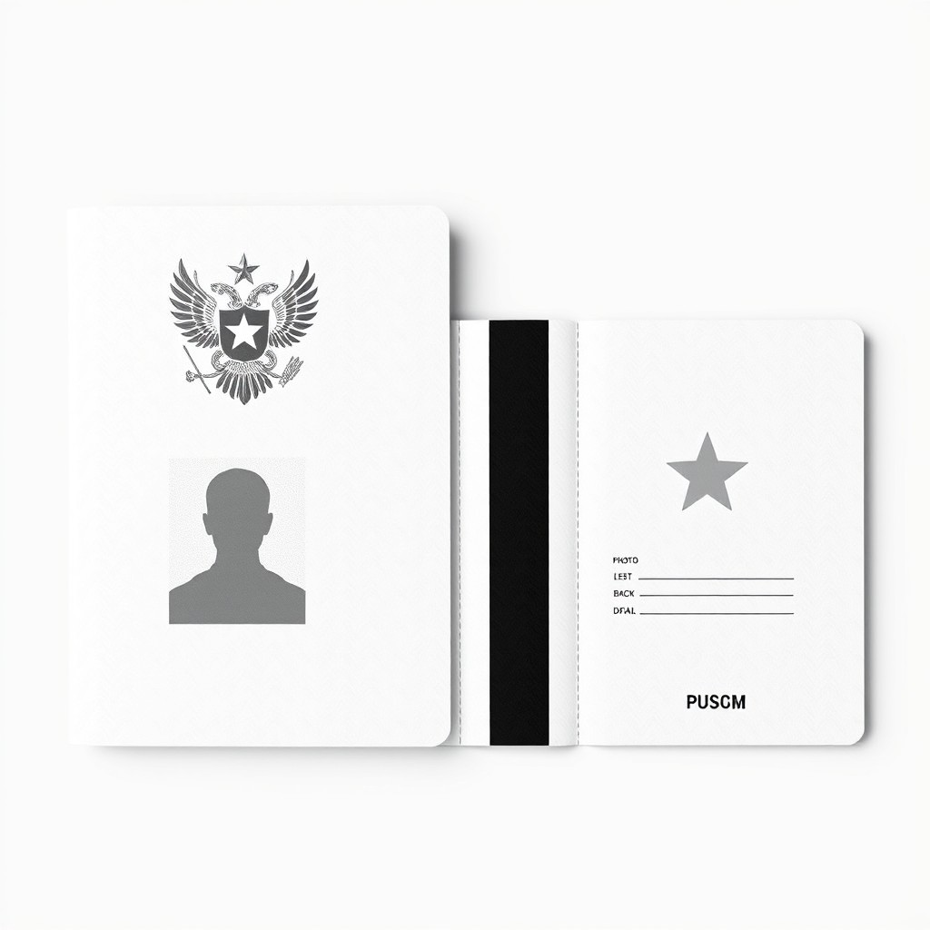 Three pages of a passport designed in the style of the USSR but with an American star symbol incorporated