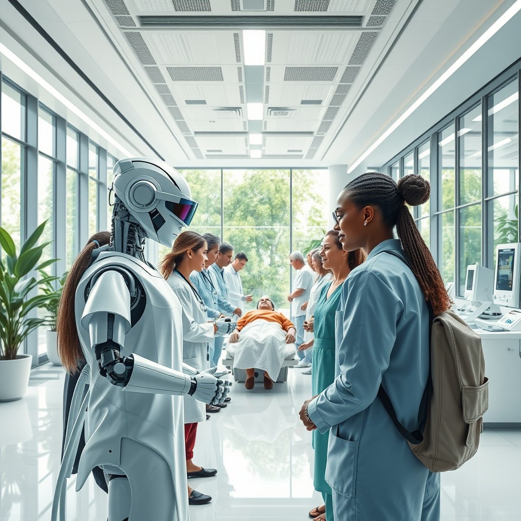 A futuristic and modern depiction of the wonders of healthcare in the year 2075