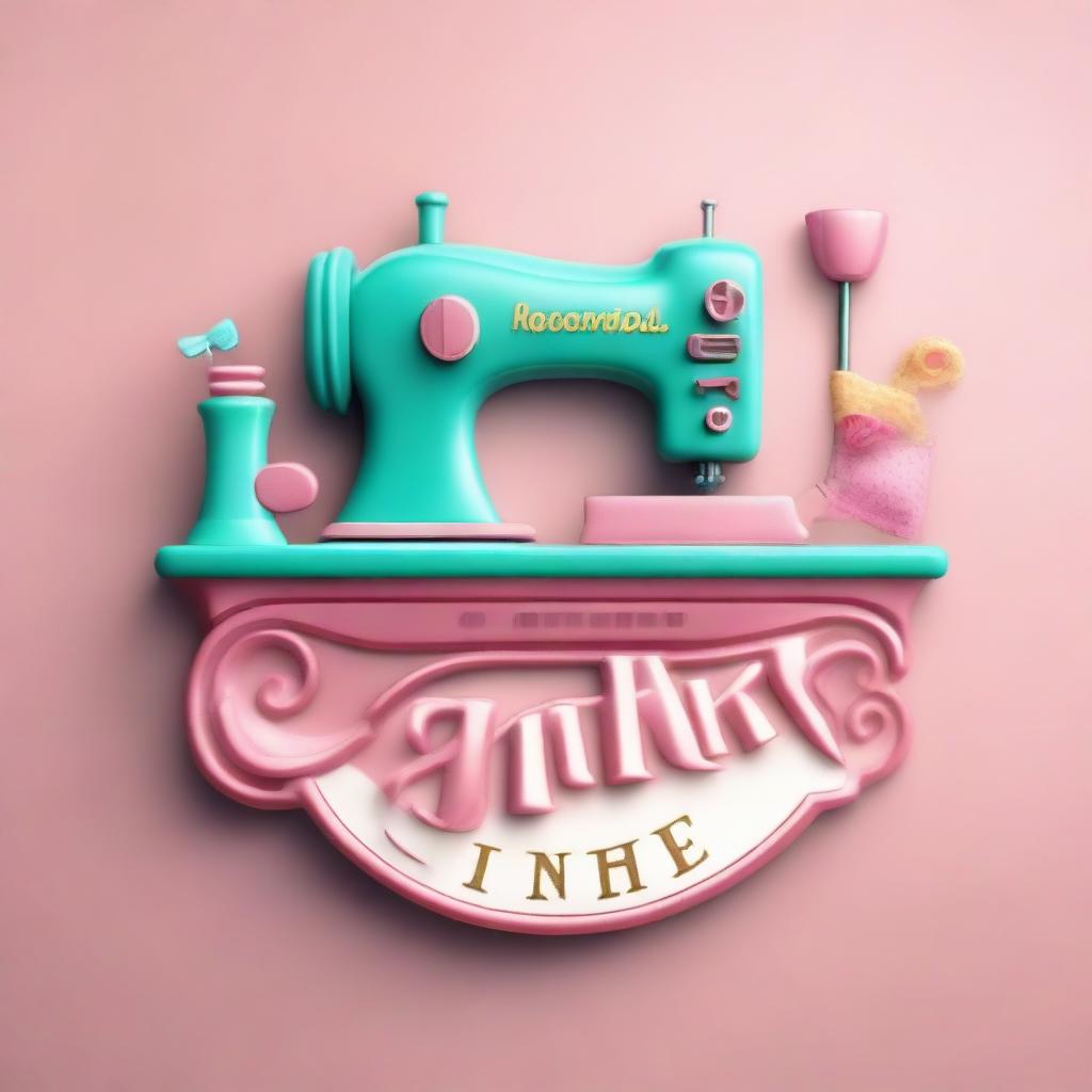 A 3D fantasy logo featuring a sewing machine and a garment with the inscription 'AFINK DESIGN'