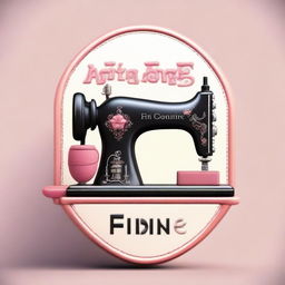 A 3D fantasy logo featuring a sewing machine and a garment with the inscription 'AFINK DESIGN'