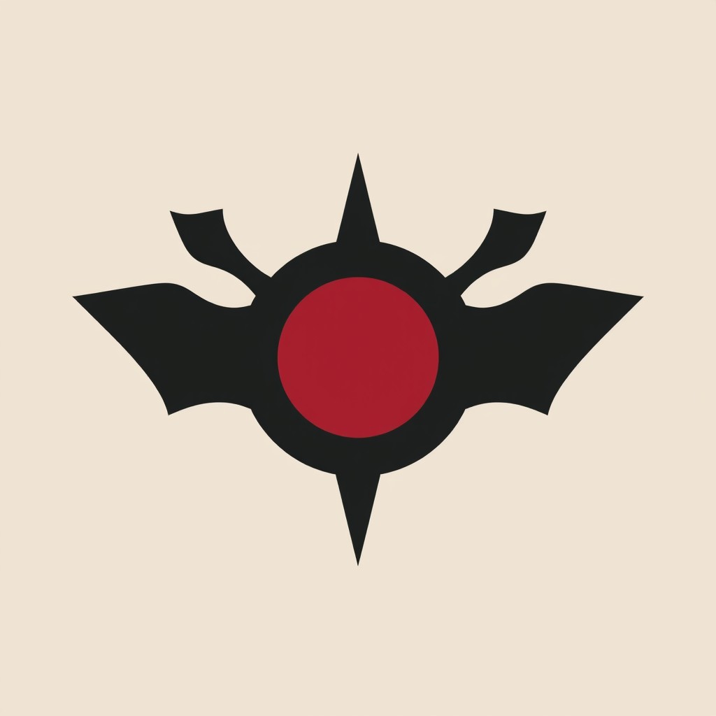 The iconic Uchiha clan symbol from Naruto Shippuden, featuring a bold, stylized fan shape with a contrasting red and black color scheme