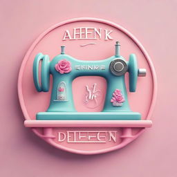 A 3D fantasy logo featuring a sewing machine and a garment with the inscription 'AFINK DESIGN'