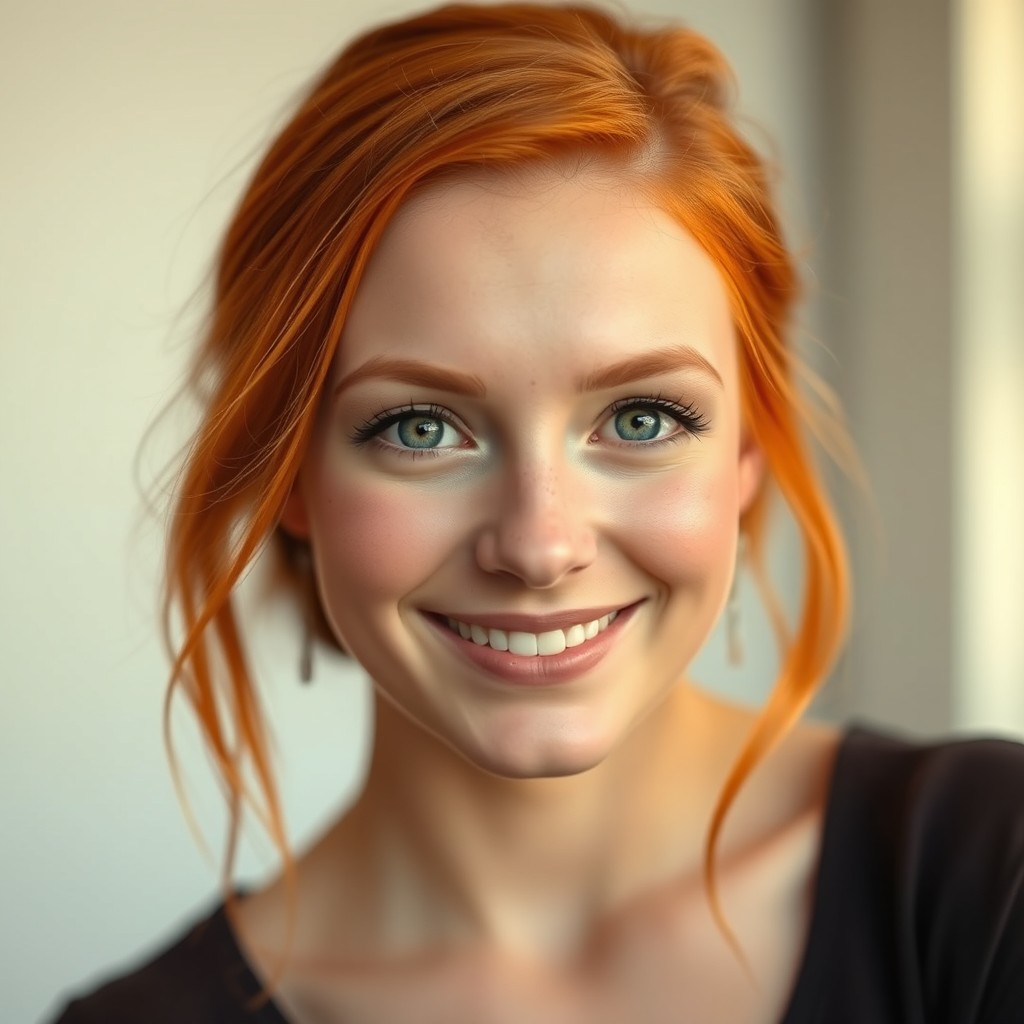 A beautiful 25-year-old woman with vibrant red hair, captivating green eyes, and charming freckles across her cheeks