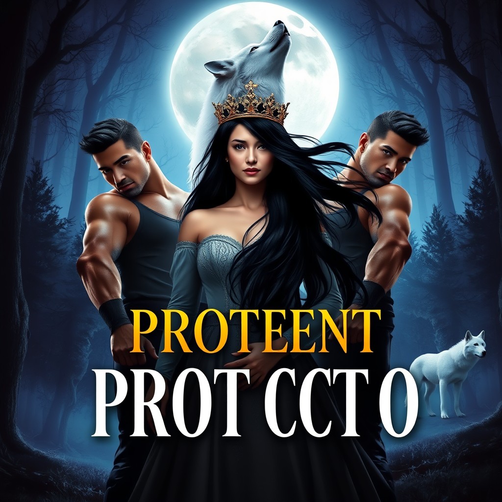 A captivating book cover featuring two identical muscular men in long sleeve shirts standing protectively on either side of a woman with flowing black hair adorned with a crown