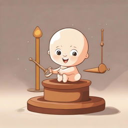 An animated image of a cute baby resembling Archimedes, placing the symbolic 'lever of knowledge' down on one side, causing the world to be elevated on the other. The fulcrum, located at the center of the lever, embodies the Spirit of Children.