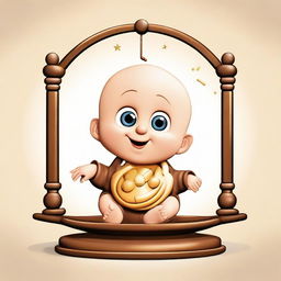 An animated image of a cute baby resembling Archimedes, placing the symbolic 'lever of knowledge' down on one side, causing the world to be elevated on the other. The fulcrum, located at the center of the lever, embodies the Spirit of Children.