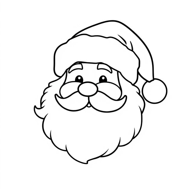 A coloring page of Santa Claus's head, featuring simple and bold outlines without any shading or color
