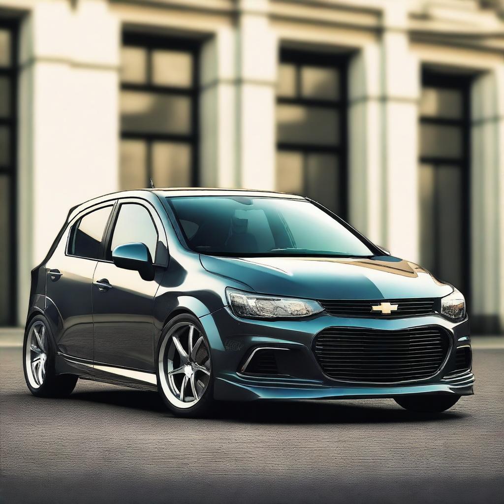 An image of a Chevrolet Celta that has been modified with a widebody kit