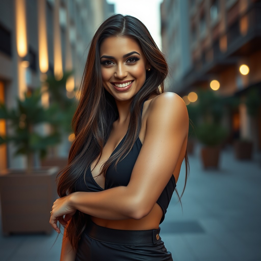 A stunningly beautiful woman named Gabriela Moura with an alluring smile and confident pose