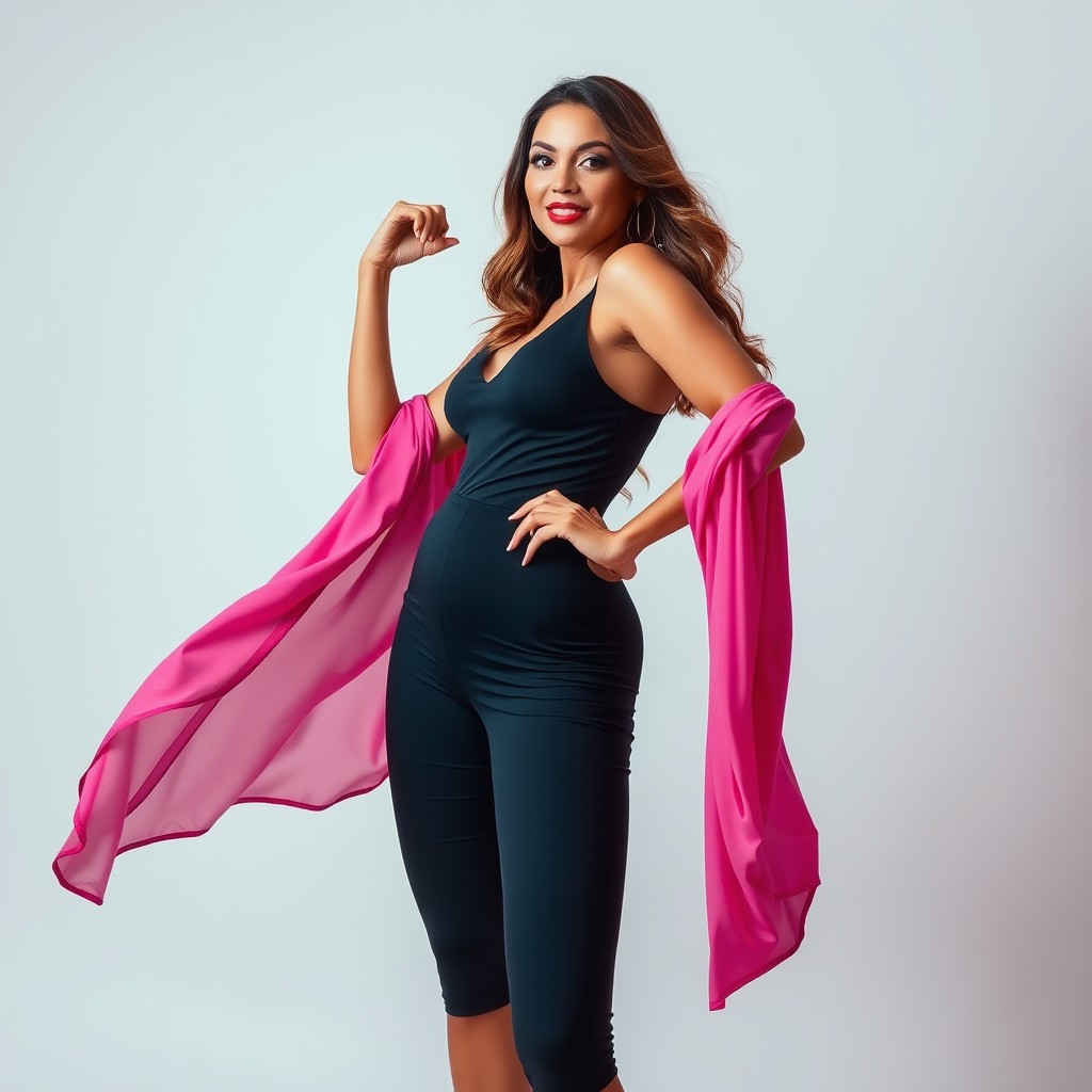 A beautiful woman posing confidently, showcasing her full body in an elegant and artistic manner