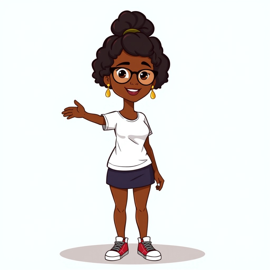 An animated illustration of a 37-year-old Dominican woman with medium brown (olive) skin