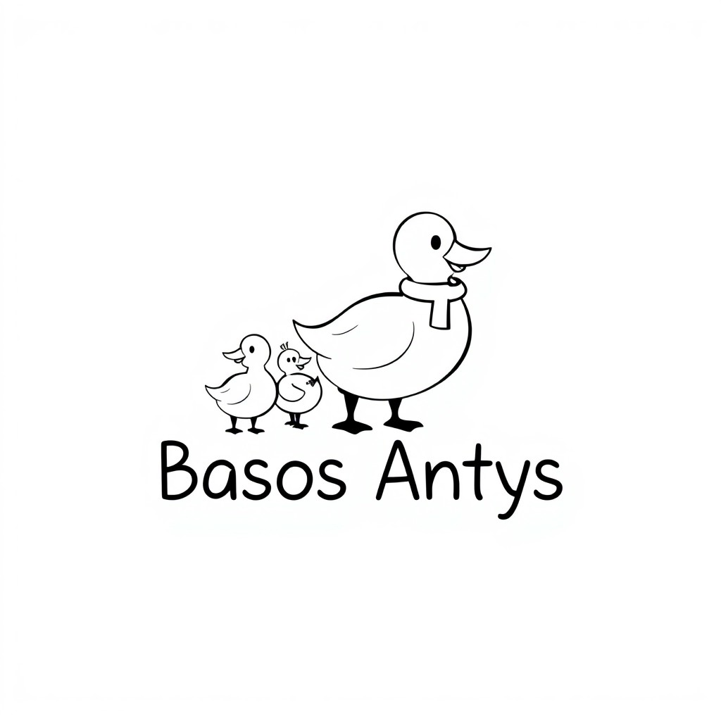 A black and white logo design featuring a minimalist and clear silhouette of a cartoonish duck, with defined features including a beak and legs