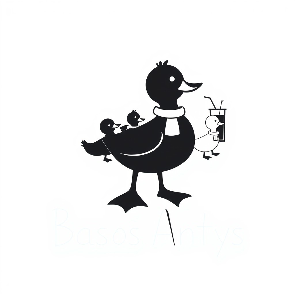 A black and white silhouette-style logo design featuring a clear, minimalist duck silhouette