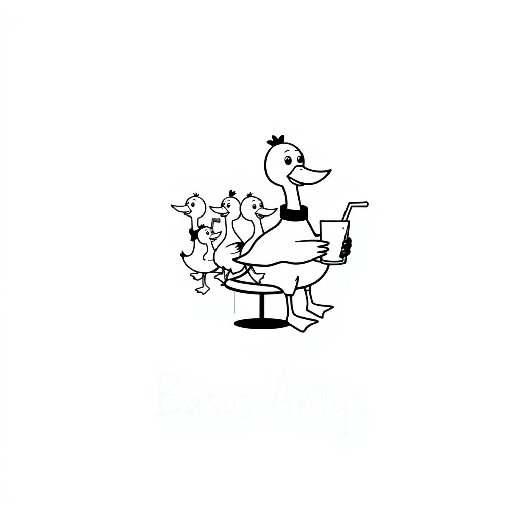 A black and white logo design featuring a minimalist and clear silhouette of a cartoonish duck