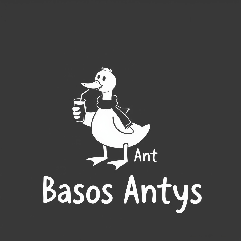 A minimalist black and white logo design featuring a clear silhouette of a cartoonish duck