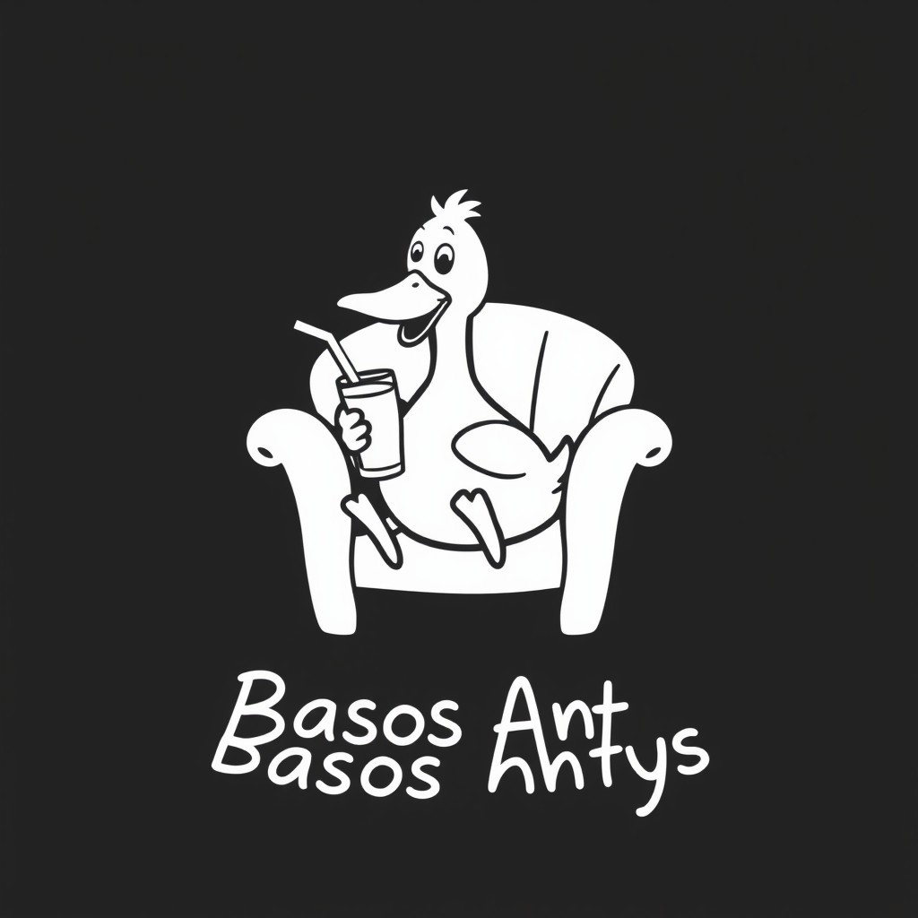 A minimalist black and white logo design featuring a clear silhouette of a cartoon-like duck