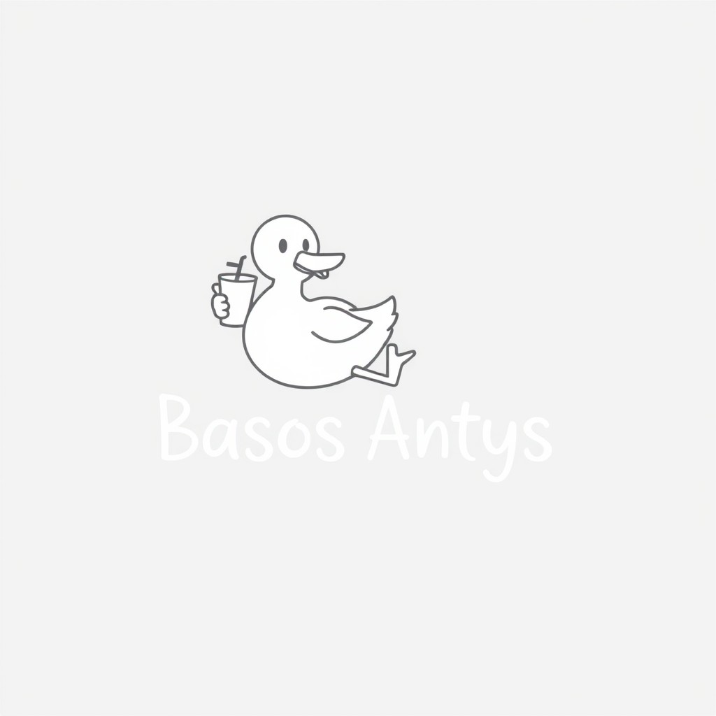 A minimalist black and white logo featuring a cartoonish silhouette of a duck