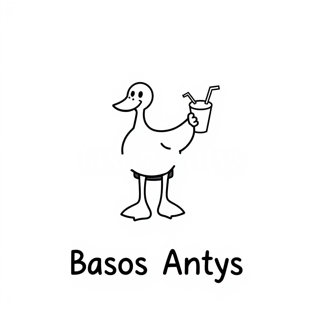 A minimalist black and white logo featuring a cartoonish silhouette of a single duck