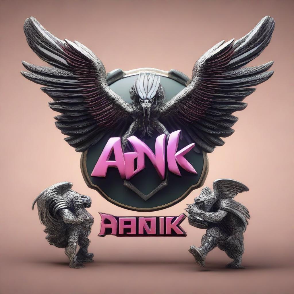 A 3D fantasy logo featuring a winged angel and a predator with the inscription 'AFINK'