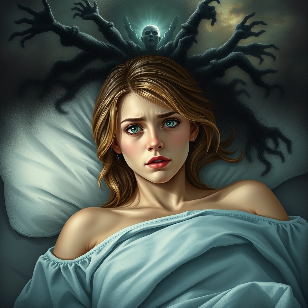 A book cover for a story about a 25-year-old girl with light brown hair and green eyes who falls into a coma after a car accident