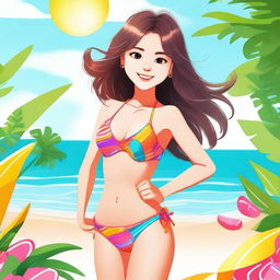An image of a cheerful girl in a cute bikini