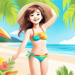 An image of a cheerful girl in a cute bikini
