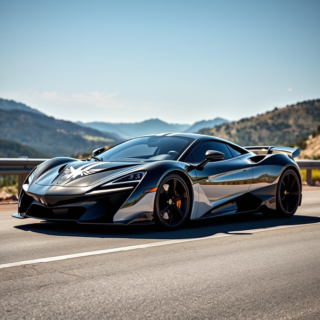 A luxurious sports car designed in a sleek, modern style featuring a bold eagle logo