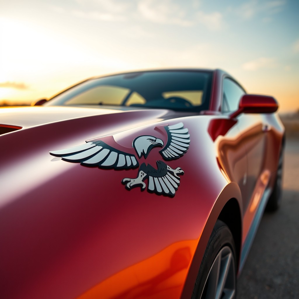 A beautiful car featuring an eagle logo prominently displayed on its body