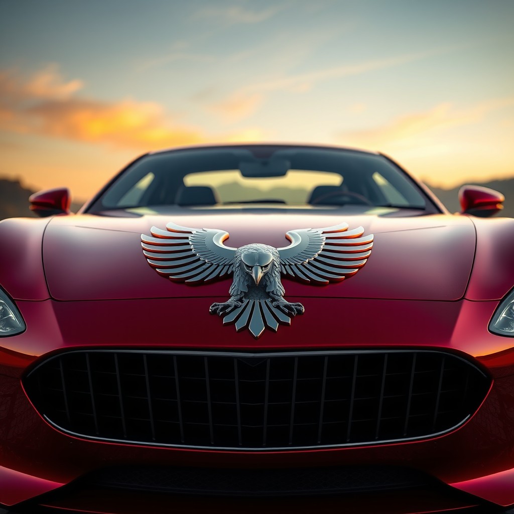 A complete view of a beautiful car featuring a prominent eagle logo