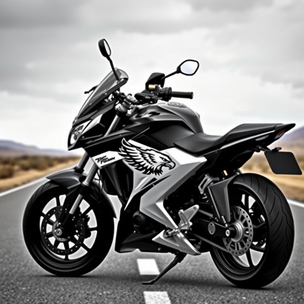 A striking black and white motorcycle, showcasing a sleek and modern design