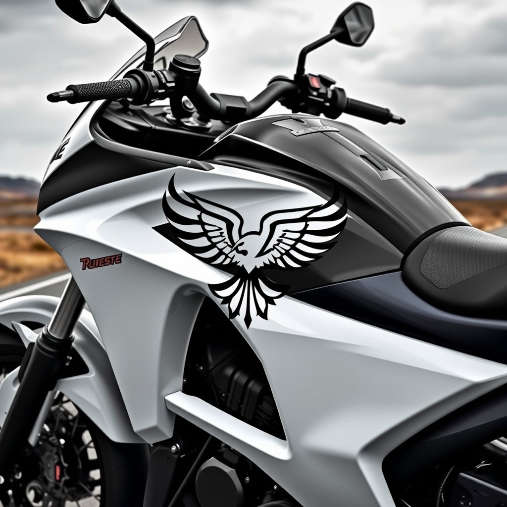 A striking black and white motorcycle, showcasing a sleek and aerodynamic design